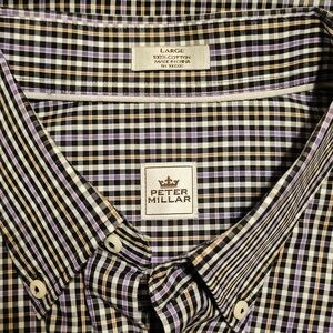 Peter Millar Men's Purple and Black Plaid Oxford Shirt